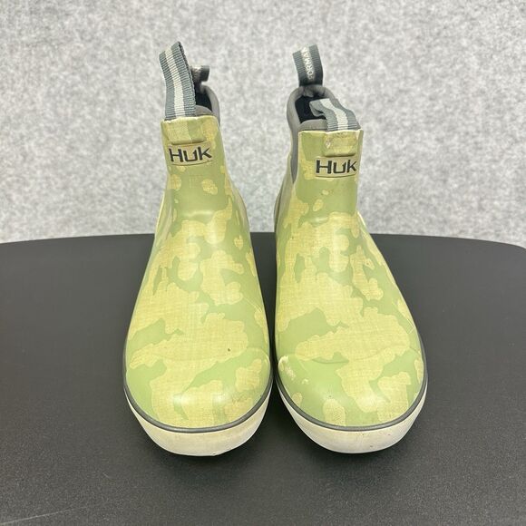 Huk Rogue Wave Fishing Boots Mens 8 Green Gray Camouflage Pull On Outdoors*